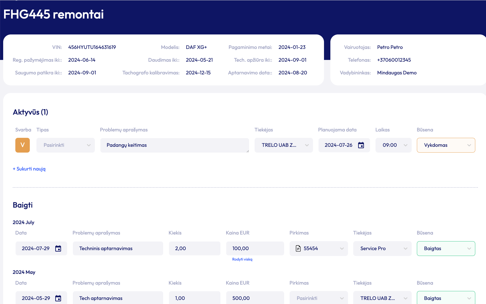 Remontų modulis - naujas funkcionalumas iš TMS Globe